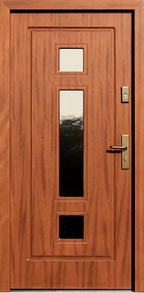 Drzwi drewniane zewnętrzne do domu wzór 682,2 w kolorze ciemny dąb.