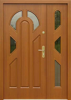 Drzwi dwuskrzydłowe drewniane zewnętrzne wzór wzór 903 w kolorze dąb średni.