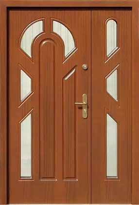 Drzwi dwuskrzydłowe drewniane zewnętrzne wzór wzór 903,2 w kolorze dąb ciemny.