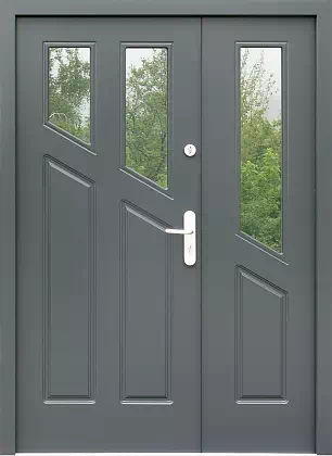 Drzwi dwuskrzydłowe drewniane zewnętrzne wzór wzór 904,2 w kolorze szare.