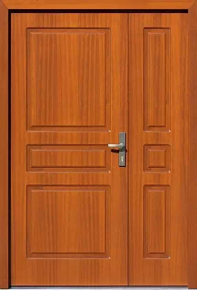 Drzwi dwuskrzydłowe drewniane zewnętrzne wzór wzór 913,2 w kolorze dąb ciemny.