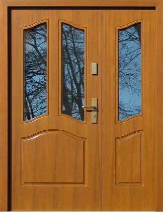 Drzwi dwuskrzydłowe drewniane zewnętrzne wzór 927,1 w kolorze złoty dąb.
