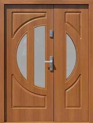 Drzwi dwuskrzydłowe drewniane zewnętrzne wzór 928,2 w kolorze złoty dąb.