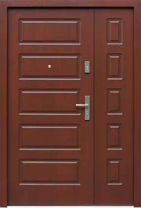 Drzwi dwuskrzydłowe drewniane zewnętrzne wzór 937,1 w kolorze orzech.