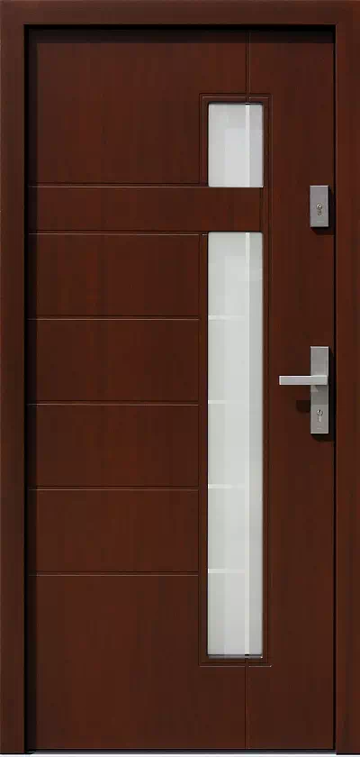 Drzwi zewnętrzne nowoczesne 437,11+ds4 mahoniowe