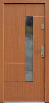 Drzwi zewnętrzne nowoczesne do domu wzór 413,11B w kolorze ciemny dąb.