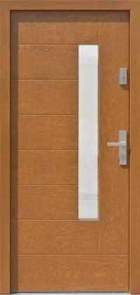 Drzwi zewnętrzne nowoczesne do domu wzór 414,11 w kolorze ciemny dąb.