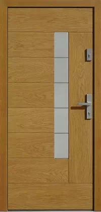 Drzwi zewnętrzne nowoczesne do domu wzór 414,11+ds11 w kolorze dab średni.