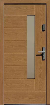 Drzwi zewnętrzne nowoczesne do domu wzór 414,12 w kolorze ciemny dąb.
