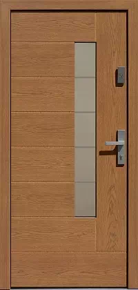 Drzwi zewnętrzne nowoczesne do domu wzór 414,12+ds11 w kolorze ciemny dąb.