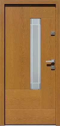 Drzwi zewnętrzne nowoczesne do domu wzór 415,12+ds1 w kolorze złoty dąb.