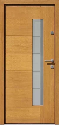 Drzwi zewnętrzne nowoczesne do domu wzór 418,1+ds1 w kolorze jasny dąb.