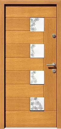 Drzwi zewnętrzne nowoczesne do domu wzór 420,1+ds31 w kolorze jasny dąb.
