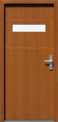 Drzwi zewnętrzne nowoczesne do domu wzór 421,11 w kolorze ciemny dąb.