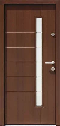 Drzwi zewnętrzne nowoczesne do domu wzór 441,11+ds2 w kolorze teak.