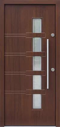 Drzwi zewnętrzne nowoczesne do domu wzór 442,11+ds1 w kolorze ciemny orzech.