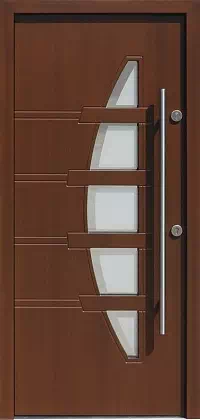Drzwi zewnętrzne nowoczesne do domu wzór 443,11+ds1 w kolorze orzech.