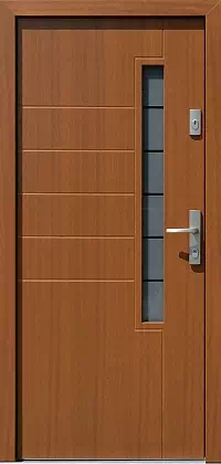 Drzwi zewnętrzne nowoczesne do domu wzór 450,1+ds1 w kolorze złoty dąb.