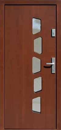 Drzwi zewnętrzne nowoczesne do domu wzór 451,11 w kolorze teak.