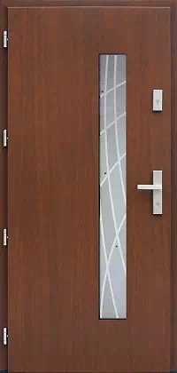 Drzwi zewnętrzne nowoczesne do domu wzór 454,13+ds3 w kolorze orzech.