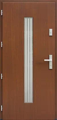Drzwi zewnętrzne nowoczesne do domu wzór 454,15+ds3 w kolorze orzech.
