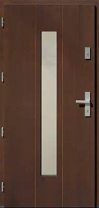 Drzwi zewnętrzne nowoczesne do domu 454,15B w kolorze orzech.