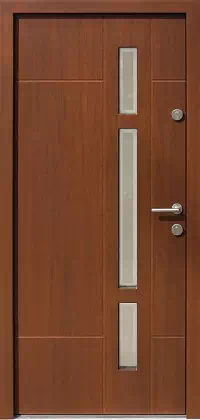 Drzwi zewnętrzne nowoczesne do domu wzór 457,11+ds1 w kolorze orzech.