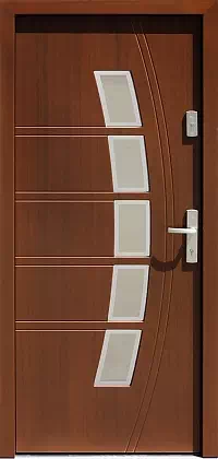 Drzwi zewnętrzne nowoczesne do domu wzór 459,1+ds5 w kolorze orzech.