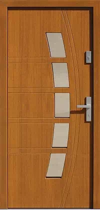 Drzwi zewnętrzne nowoczesne do domu wzór 459,1 w kolorze złoty dąb.