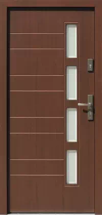 Drzwi zewnętrzne nowoczesne do domu wzór 462,1+ds4 w kolorze orzech.