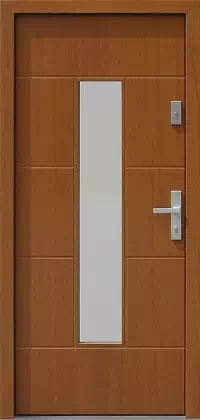 Drzwi zewnętrzne nowoczesne do domu wzór 466,4 w kolorze dąb średni.