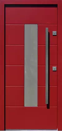 Drzwi zewnętrzne nowoczesne do domu wzór 466,5 w kolorze bordowe.