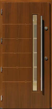 Drzwi zewnętrzne nowoczesne do domu wzór 469,1+ds1 w kolorze teak.