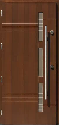 Drzwi zewnętrzne nowoczesne do domu wzór 470,1+ds11 w kolorze teak.