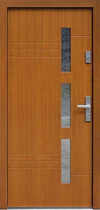 Drzwi zewnętrzne nowoczesne do domu wzór 470,1B w kolorze złoty dąb.