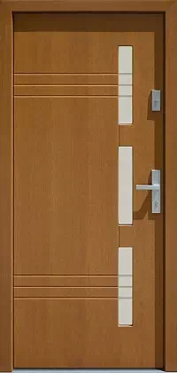 Drzwi zewnętrzne nowoczesne do domu wzór 470,2+ds11 w kolorze złoty dąb.