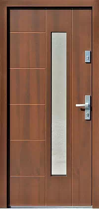 Drzwi zewnętrzne nowoczesne do domu wzór 475,17B w kolorze orzech.
