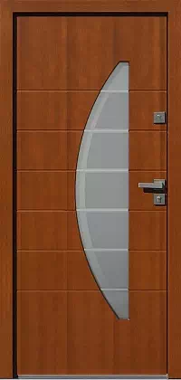 Drzwi zewnętrzne nowoczesne do domu wzór 477,1+ds1 w kolorze teak.