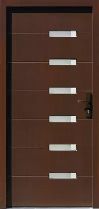 Drzwi zewnętrzne nowoczesne do domu wzór 481,1+ds1 w kolorze orzech.