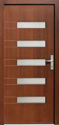 Drzwi zewnętrzne nowoczesne do domu wzór 482,11 w kolorze teak.