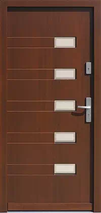 Drzwi zewnętrzne nowoczesne do domu wzór 482,3+ds1 w kolorze orzech.