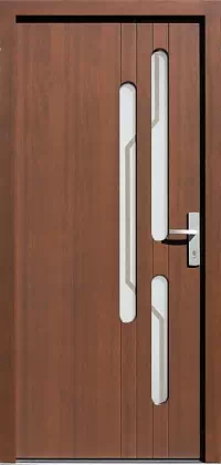 Drzwi zewnętrzne nowoczesne do domu wzór 484,1+ds1 w kolorze teak.