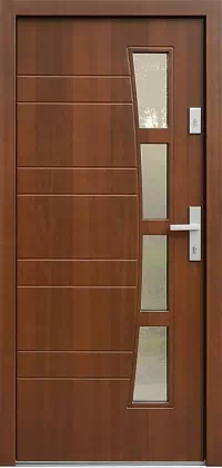 Drzwi zewnętrzne nowoczesne do domu wzór 487,2 w kolorze teak.