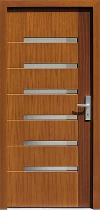 Drzwi zewnętrzne nowoczesne do domu wzór 489,1+ds1 w kolorze złoty dąb.