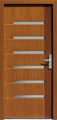 Drzwi zewnętrzne nowoczesne do domu wzór 489,1 w kolorze złoty dąb.