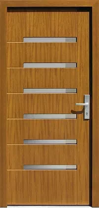 Drzwi zewnętrzne nowoczesne do domu wzór 489,2+ds1 w kolorze złoty dąb.