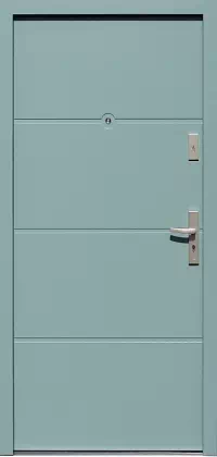 Drzwi zewnętrzne nowoczesne do domu wzór 490,6 w kolorze błękitne.