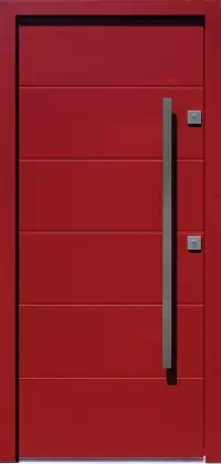 Drzwi zewnętrzne nowoczesne do domu wzór 490,8B w kolorze bordowe.