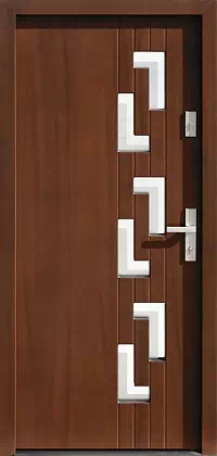 Drzwi zewnętrzne nowoczesne do domu wzór 491,1+ds1 w kolorze orzech.