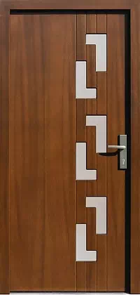 Drzwi zewnętrzne nowoczesne do domu wzór 491,1 w kolorze orzech.